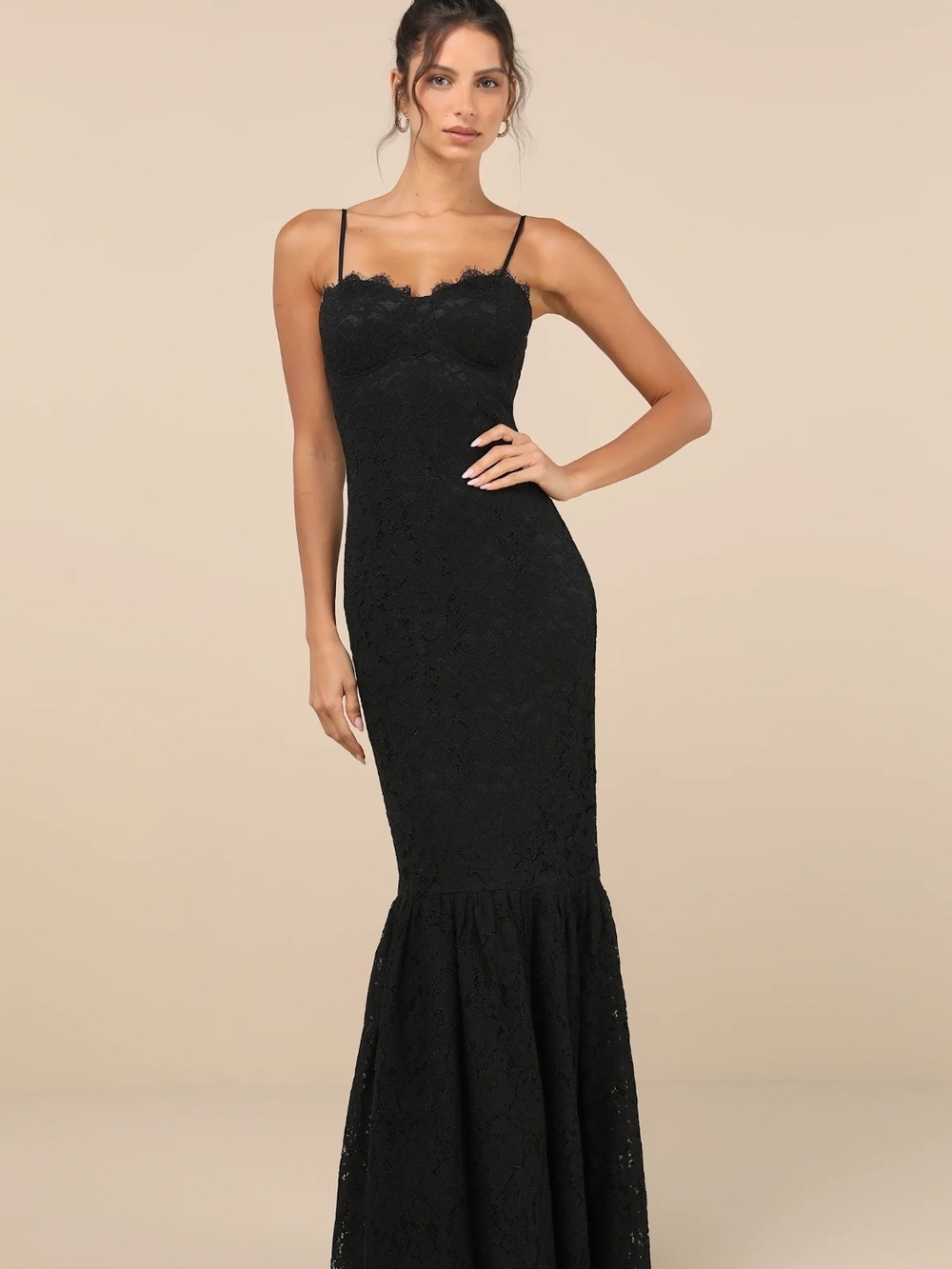 Instinctively Stunning Black Lace Bustier Trumpet Maxi Dress